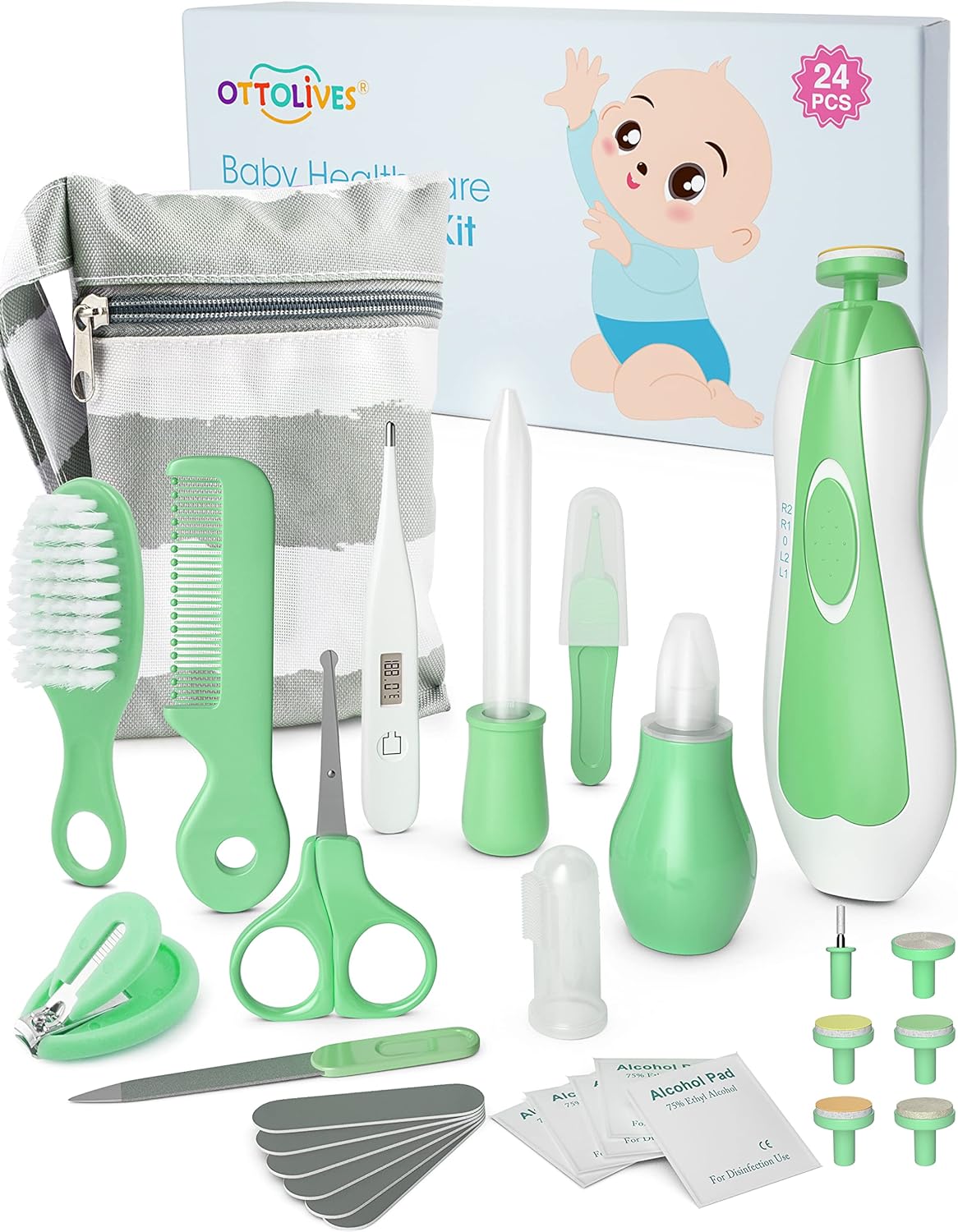 230816014641295_1 OTTOLIVES Baby Healthcare and Grooming Kit, 24 in 1 Baby Electric Nail Trimmer Set Newborn Nursery Health Care Set for Newborn Infant Toddlers Baby Boys Girls Kids Haircut Tools (0-3 Years+) (Pink) - Image 1